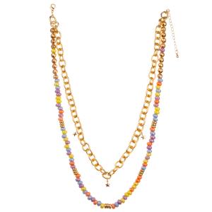 China Wholesale 14K Gold-Plated Pendant Paper Clip Chain Link Multicolor Beaded Necklace Set on sale
