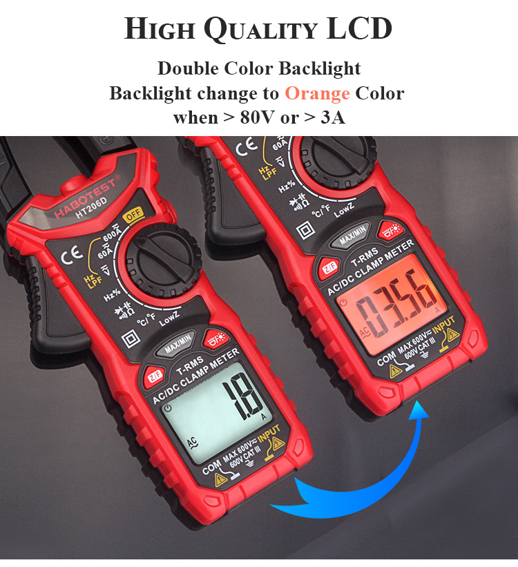 6000 Counts Digital Clamp Meters , 60A AC And DC Clamp Meter
