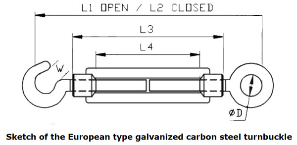 European Type Adjustable Turn Buckle Galvanized Turnbuckle Carbon Steel M20