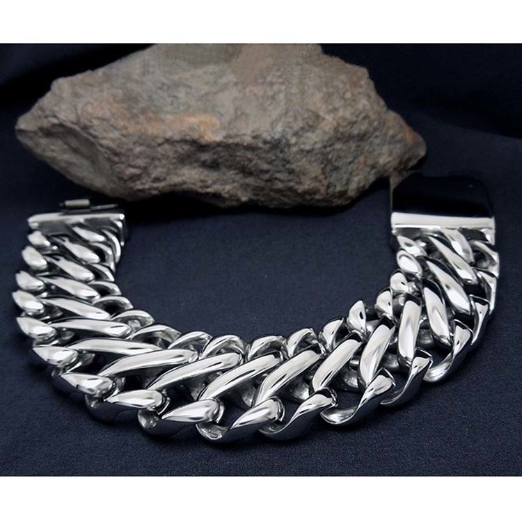 Men's Titanium Stainless Steel Wide Link Chain Bracelet (CE329)