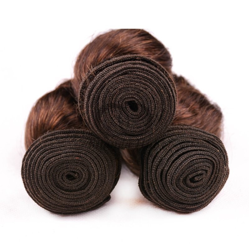 #4 Medium Brown Loose Wave Remy Human Hair Bundles Sew In Weave Bundles Brazilian Bundle Deals