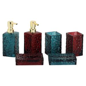 Quality Honeycomb Debossed Design Glass Bathroom Accessories In Red And Green wholesale