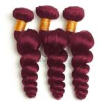 Burgundy Loose Wave Remy Human Hair Bundles Sew In Weave Bundles Brazilian