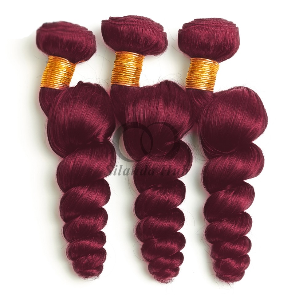 Burgundy Loose Wave Remy Human Hair Bundles Sew In Weave Bundles Brazilian Bundle Deals