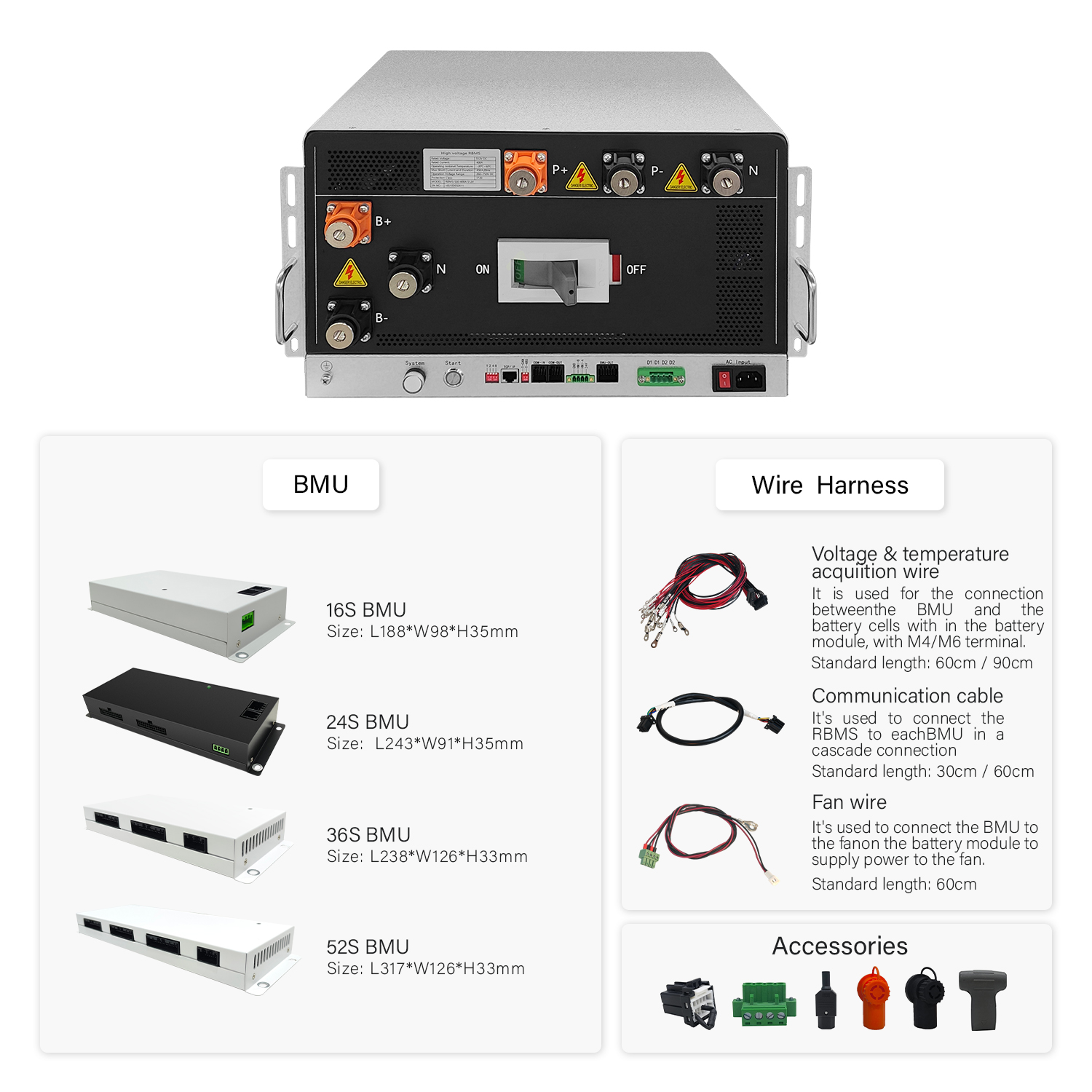 Center Tap BMS High Voltage BMS 864V±432V 400A Battery Power Solution Battery Management System for UPS Lithium Battery