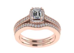 Quality 0.8ct 14K Solid Gold Jewellery , rose gold engagement ring set RA5.6×4.5MM wholesale