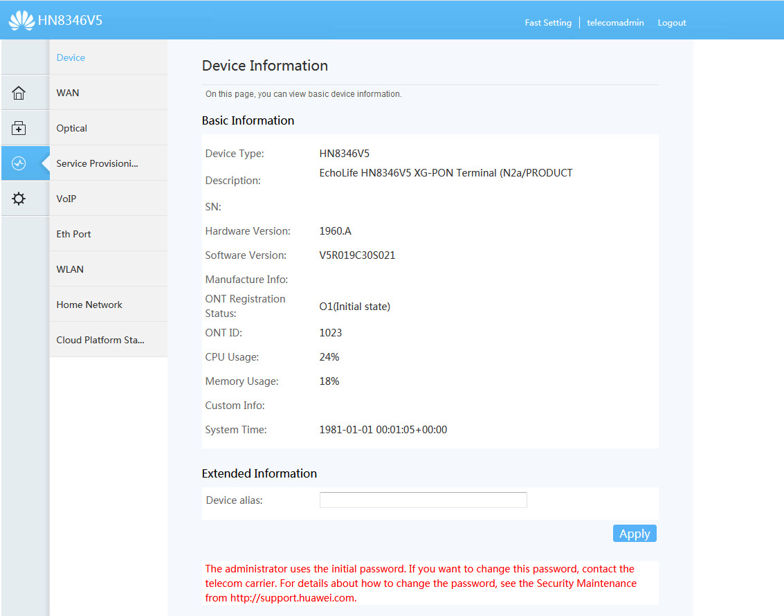 FTTH Optical Fiber ONU Huawei Echolife HN8346V5 WiFi 10g Epon Ont 10g Pon ONU