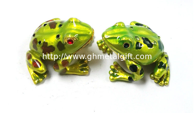 wholesale green crystal frog design metal trinket frog shape metal jeweled enamel trinket boxes