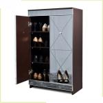 Living Room Brown 4 Tier 39.4inch Mirrored Shoe Cabinet