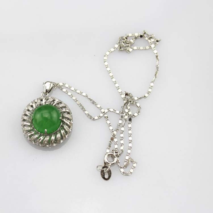 925 Silver Green Chalcedony Cubic Zirocnia Enhancer Pendant Necklace (P19)