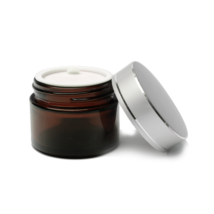 30g 1oz Round Amber Glass Cream Jars Cosmetic Containers With Screw Cap