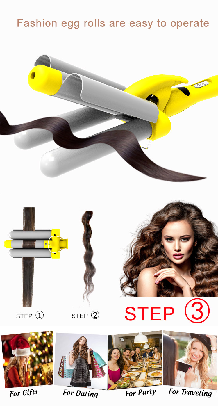 110-240V Large 3 Barrel Curling Iron 360 Swivel Power Cord For Hotel