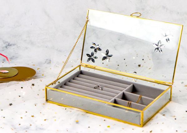 Glass Golden jewelry ring earning package storage box Rectangular jewelry box