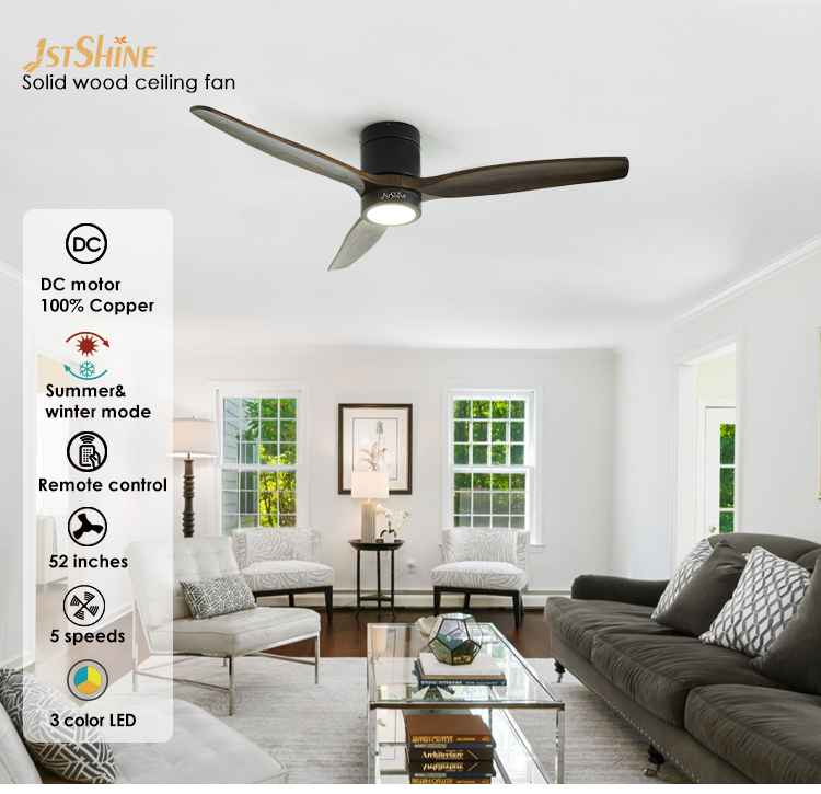 Contemporary Design 1stshine LED Ceiling Fan with Solid Wood Blades Flush Mount 2-in-1