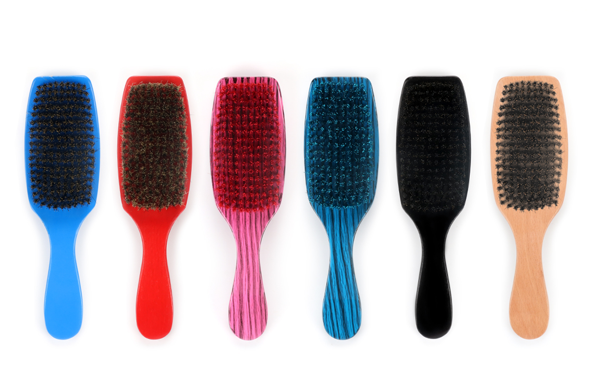 Custom Soft Red Boar Bristle 360 Curved Wave Brush Long Handle For Hair Style