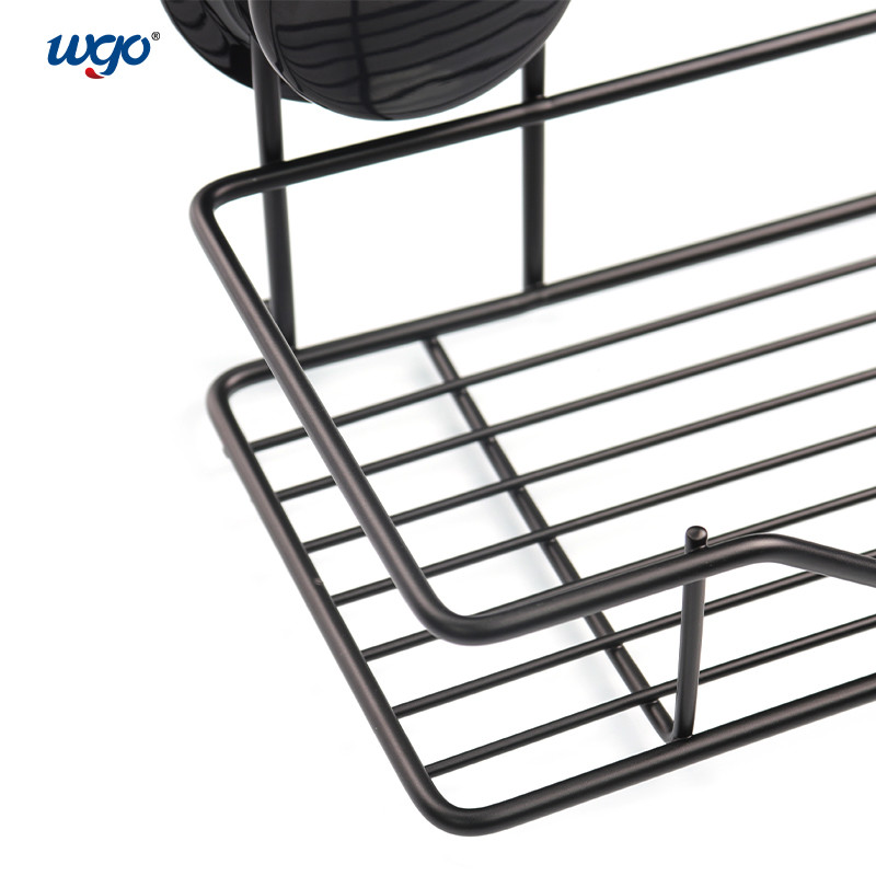Black WGO Storage Bath Caddy Shelf Suction / Glue Fix Rust Free