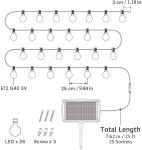 2700K 25ft G40 Bulb Patio Solar Outdoor String Lights