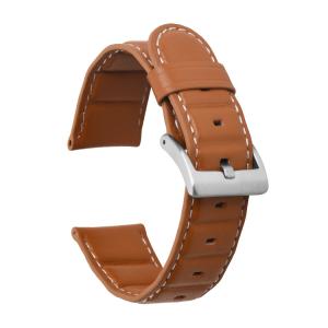 Quality Flexible 24mm Genuine Leather Watch Strap Bands Stainless Steel Buckle wholesale
