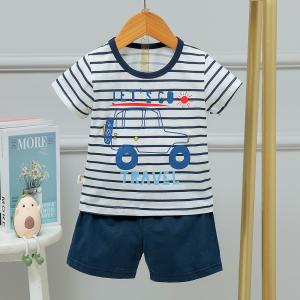 Quality 1-12 Years Old Childrens Cotton Pajamas With Striped Car Pattern wholesale