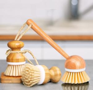 China Natural Bamboo Sisal Dishes Scrub Brush 3 Piece Set on sale