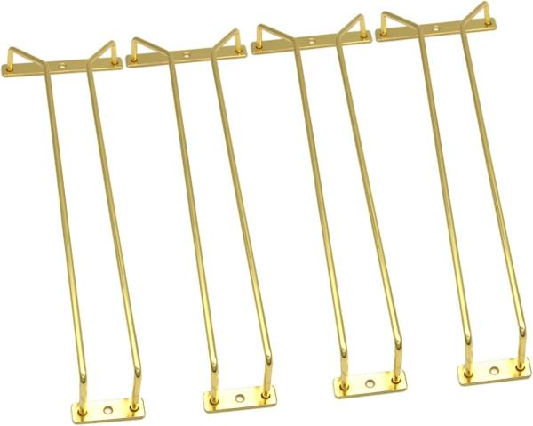 Gold 15.8-Inch Single Rail Metal Wine Glass Rack Under Cabinet Stemware Storage