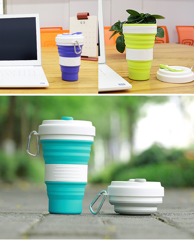 SGS Collapsible Silicone Drinking Coffee Cup 550ML With Lid