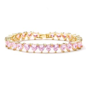 Quality 18k Gold Plated Full Diamond Bracelet 925 Sterling Silver Pink White Heart Zircon wholesale
