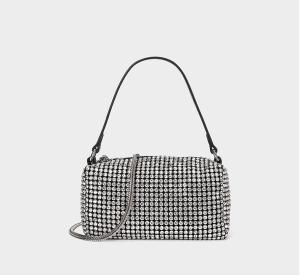Quality 15cm Mini Shoulder Purse Black Strap Silver Diamond Bag wholesale