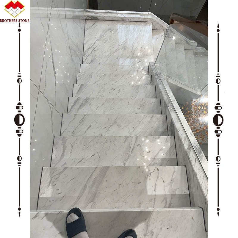 Easy Installation Luxury White Stone Volakas Marble Staircase for Hotel Decoration