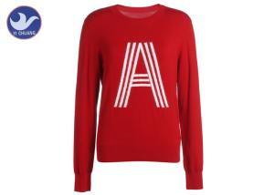 Quality Trendy Letter Jacquard Womens Knit Pullover Sweater Crew Neck Mohair Garment wholesale