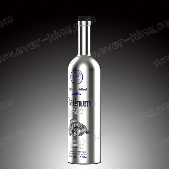 Round Empty Flint Glass Electroplated Vodka Bottle With Sealed Cork Lid