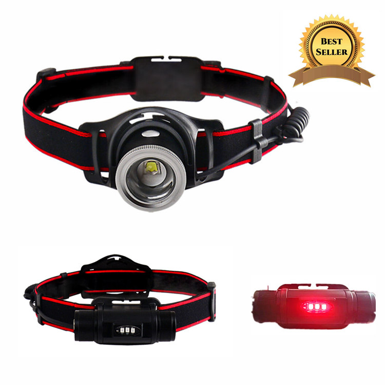 Magnetic Rechargeable High Lumen LED Headlamp Zoomable With Red Warning Lamp