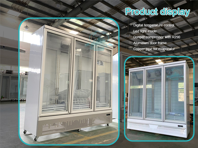 Commercial 3 Doors Vertical Display Freezer Supermarket Refrigerated Showcase
