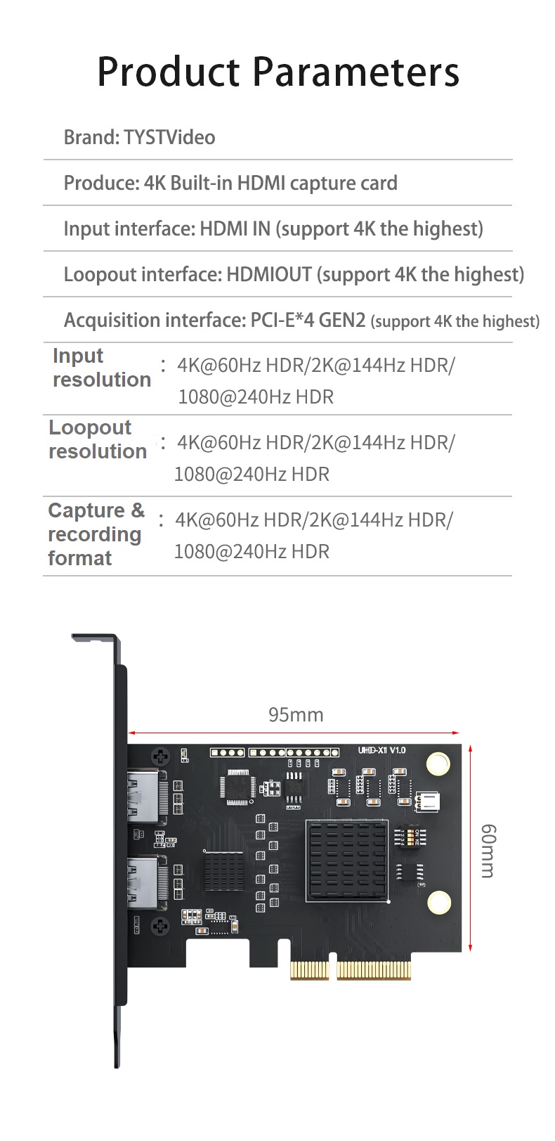 Professional SMD Mounting Type 4K Audio Video Capture Card for Live Recording and OBS