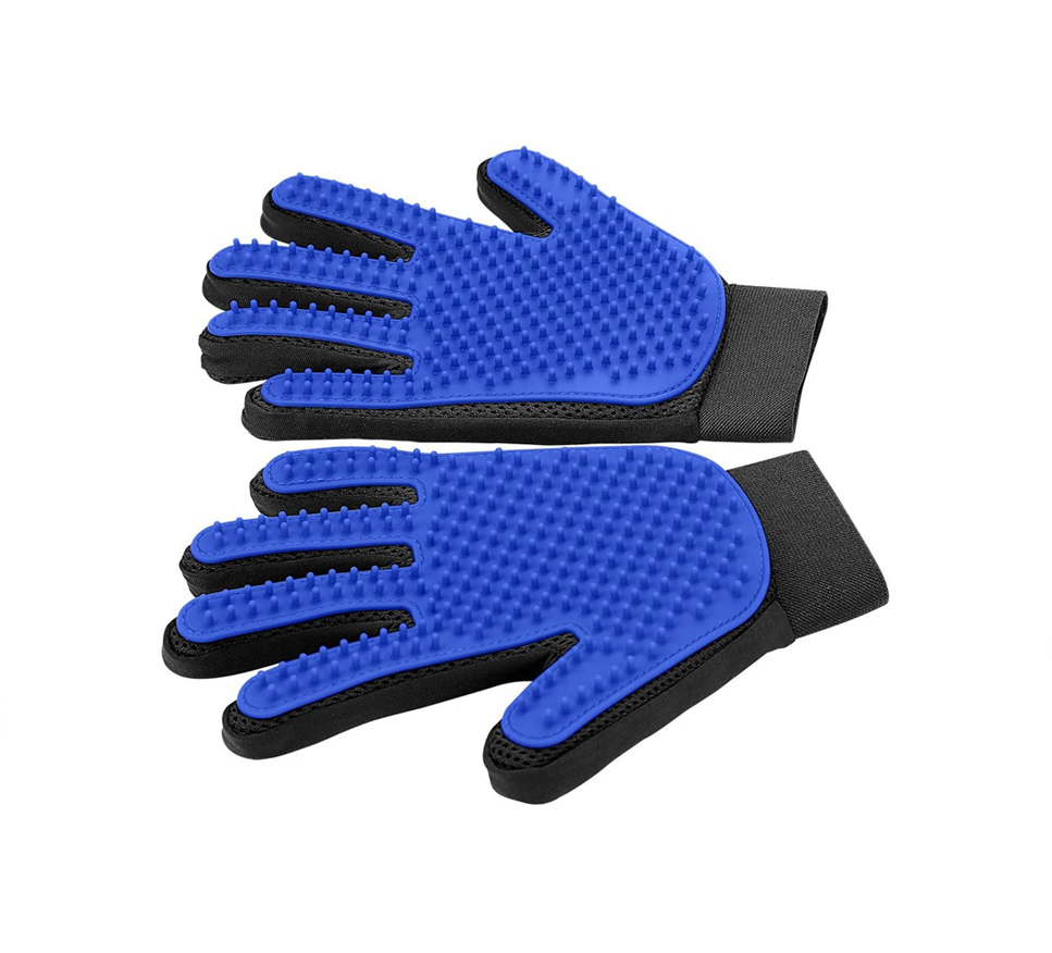 Silicone Pet Hair Remover Glove Blue Cat Brushing Glove For Small Animals
