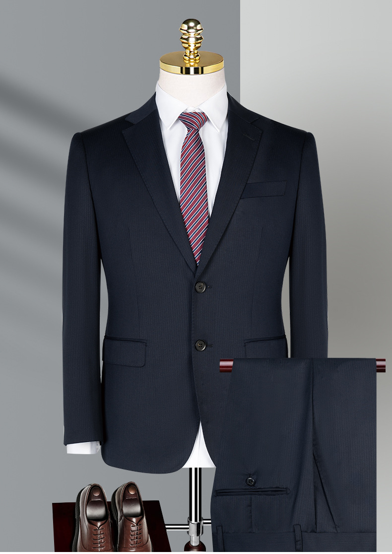 Men's Fashion Business Suit in Blue Woolen with Single Breasted Jacket and Trousers