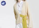 Maroon Open Front Womens Knit Cardigan Sweaters Contrast Color Knitting Belt