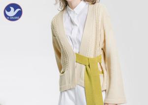 Quality Maroon Open Front Womens Knit Cardigan Sweaters Contrast Color Knitting Belt wholesale