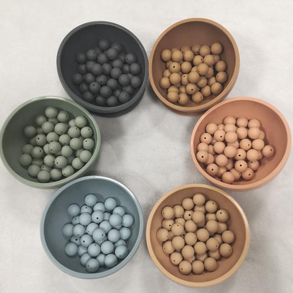 New Color BPA Free Baby Chew Necklace Round Silicone Teething Beads Brown/pink