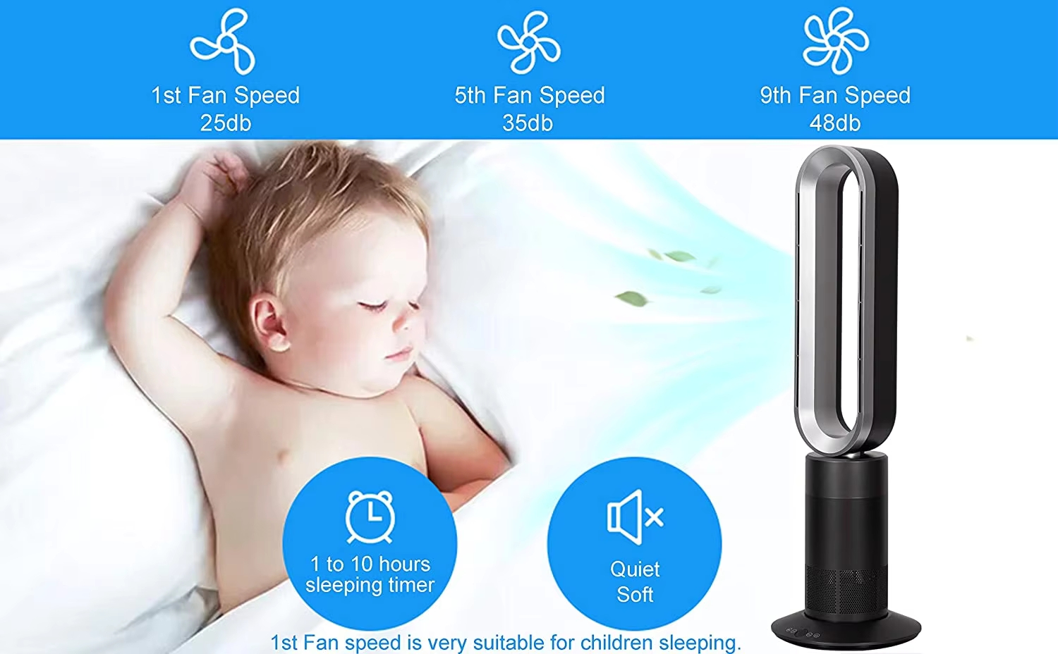 33*33*120cm Portable House Swing Function Air Cooler Bladeless Fan with 9 Hours Timer