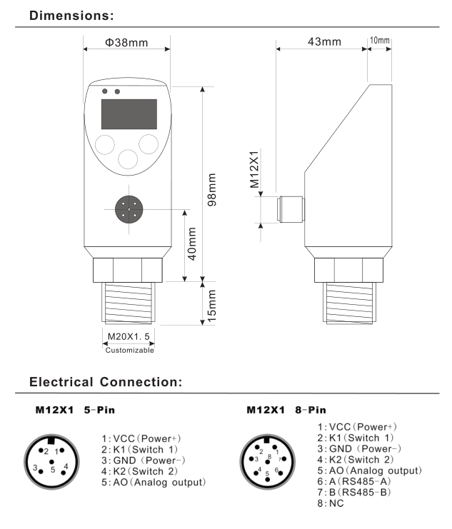 smart High Temperature Intelligent Pressure Switch Max 600bar For Liquid Gas Steam