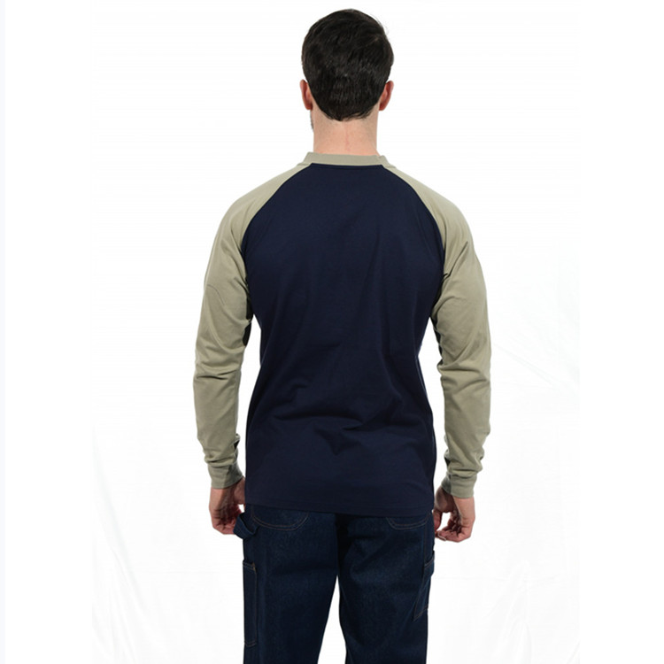 Navy FR Henley Shirt Welding With Knitted Interlock Fabric
