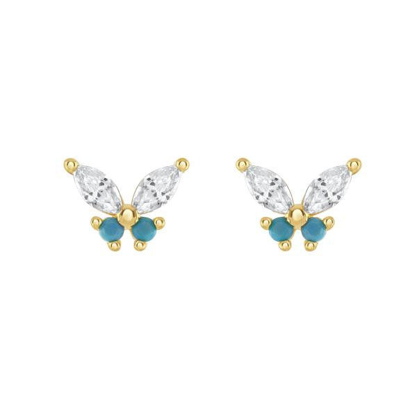 18K Gold Marquise Cut Turquoise CZ 925 Sterling Silver Butterfly Stud Earrings