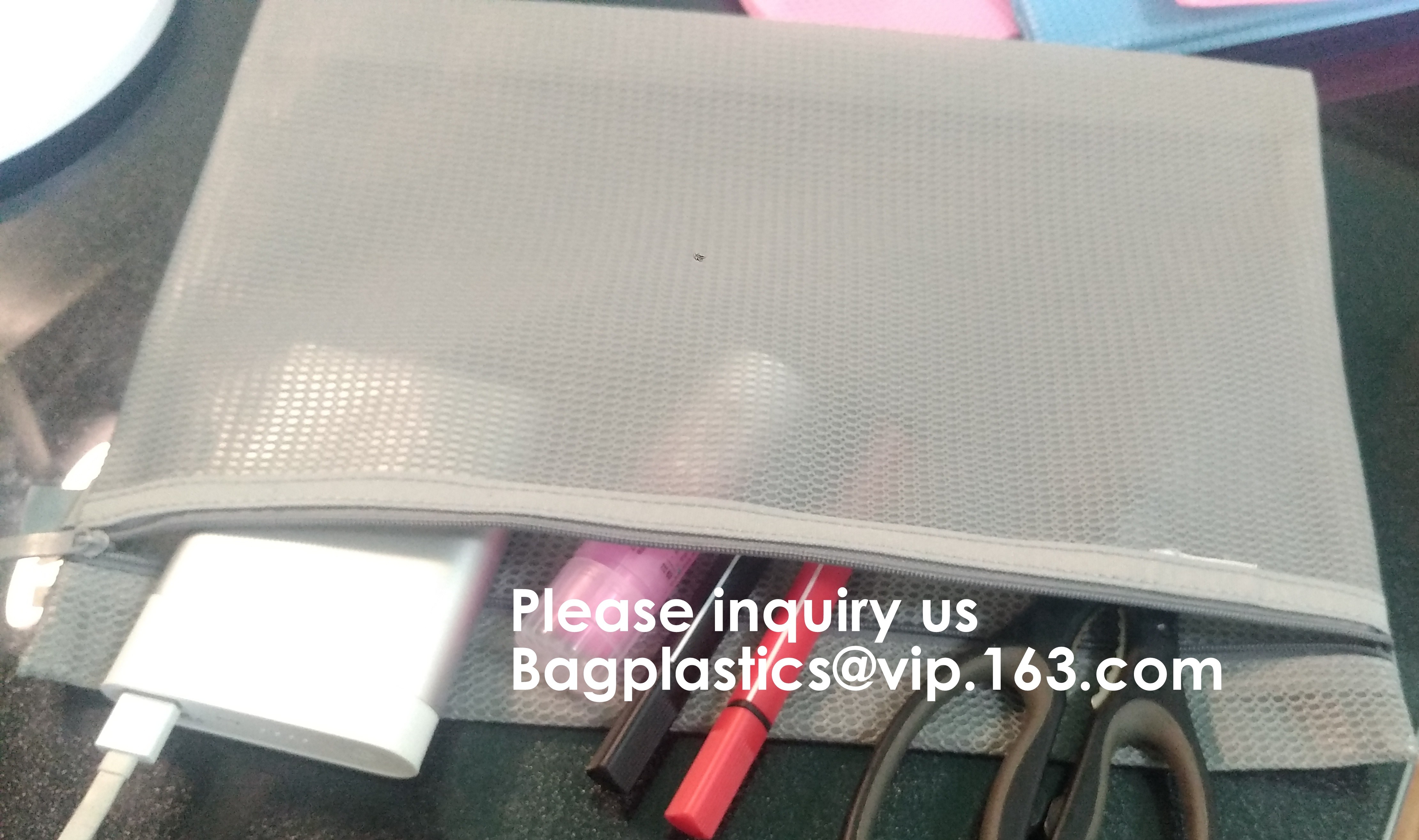 Mesh Organizer Storage Bag Durable File Bag for Office Stationery and Travel,Zipper Mesh File Bag Cosmetic Bag PVC Bag f