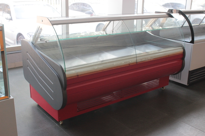Meat display cabinet stainless steel glass front door flap type Fresh meat cabinet filp door with   looker 4