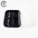 4 Compartment PET Disposable Salad Box Clear/Black Customizable For Snacks &