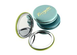 Quality Foldable PU Promotional Compact Mirrors Gold Stamping Pocket Makeup Mirror wholesale
