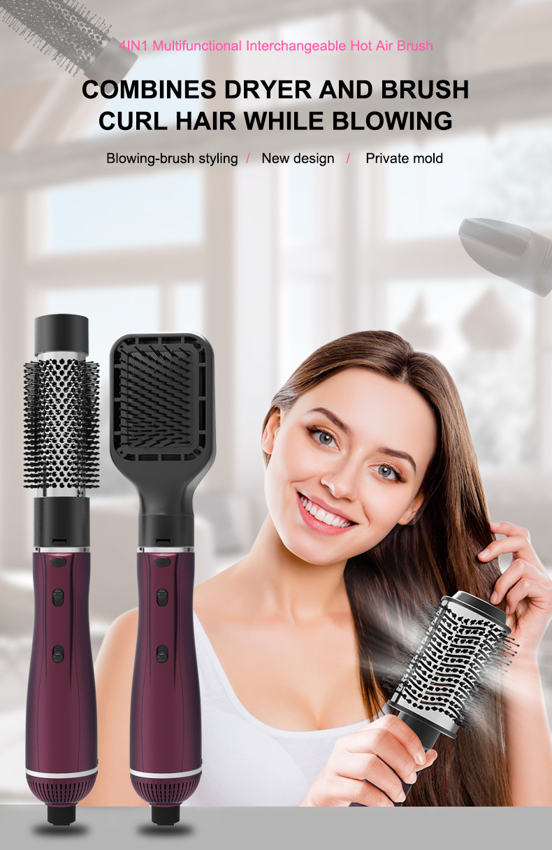ABS Electric Hair Brush Dryer , Ionic 4 In 1 Hot Air Brush 1000W