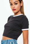 Clothing Black Ringer Short Sleeve Crop Top Women