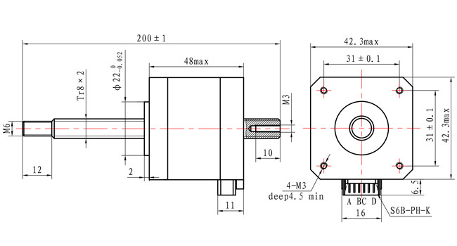 48mm Body 450mN.M Non Captive Stepper Motor Tr5*2 NEMA 17 For Medical Instruments